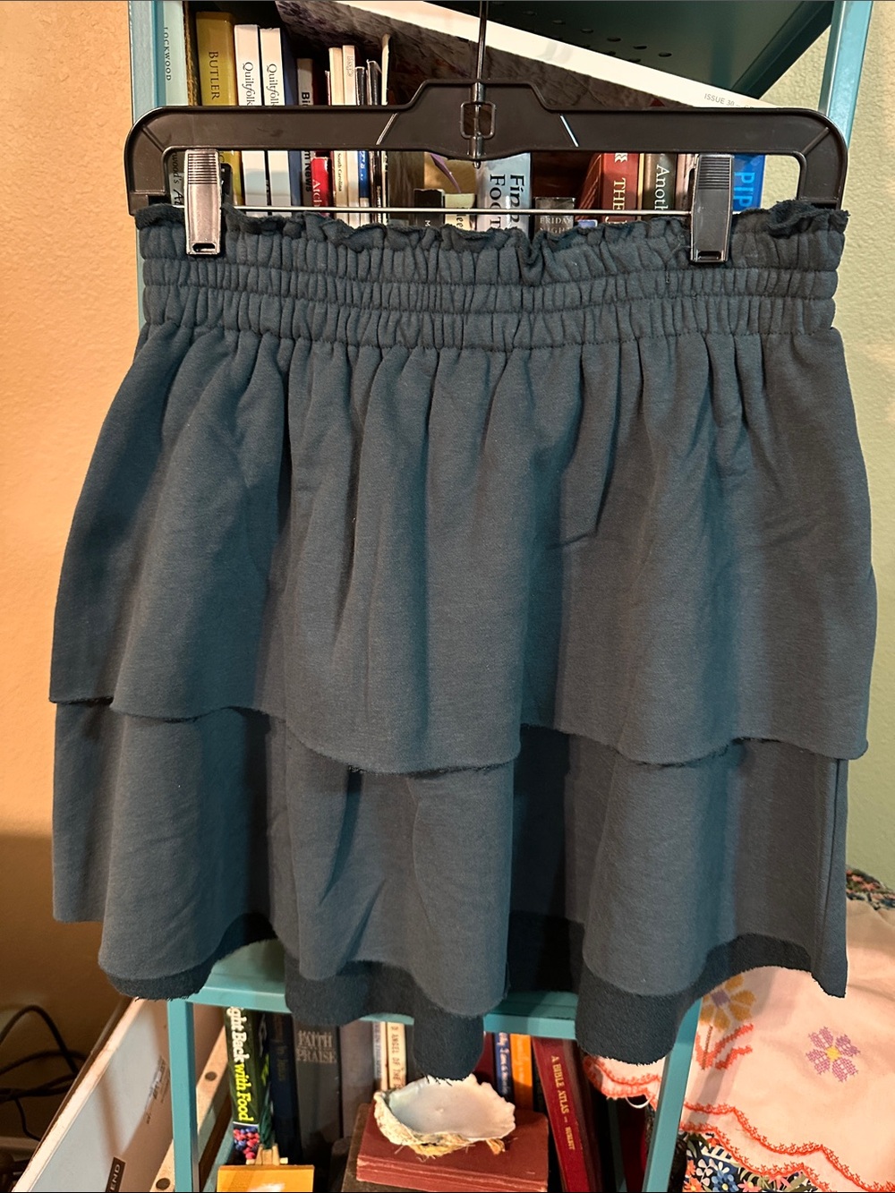 Hem & Thread Dark Teal Tiered Mini Skirt with Smocked Waist